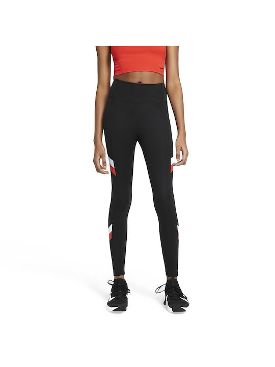 Nike One Stripe Training Γυναικείο Μακρύ Κολάν Ψηλόμεσο Μαύρο