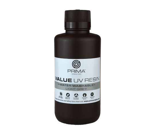 PrimaCreator Value UV Water Washable Resin for 3D Printer Light Grey 500ml (PV-Resin-B405-0500-LG)