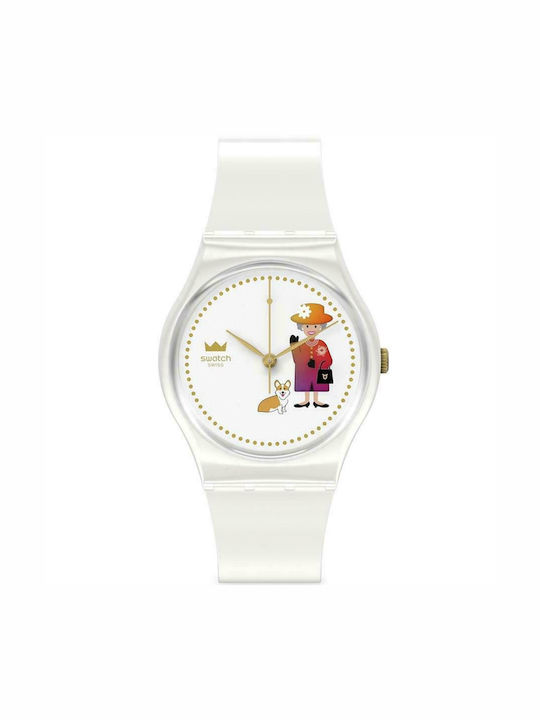 Swatch How Majestic Ανδρικό Ρολόι 34mm Μπαταρίας με Λευκό Καουτσούκ Λουράκι
