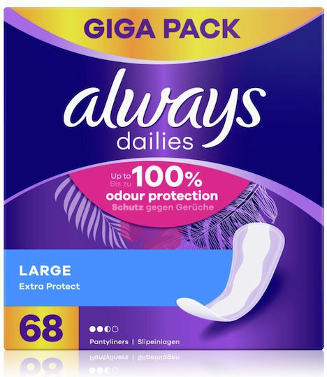 Always Dailies Extra Protect Large Daily Liners for Normal Flow 2.5 Drop 68pcs Large Extra Protect