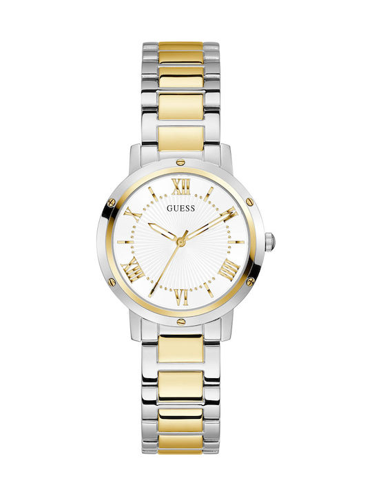 Guess Γυναικείο Ρολόι 34mm Μπαταρίας με Μεταλλικό Μπρασελέ Ασημί/Χρυσό