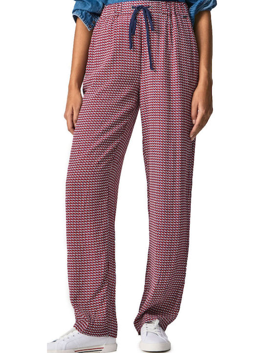 Women's High-waisted Fabric Trousers in Loose Fit Red