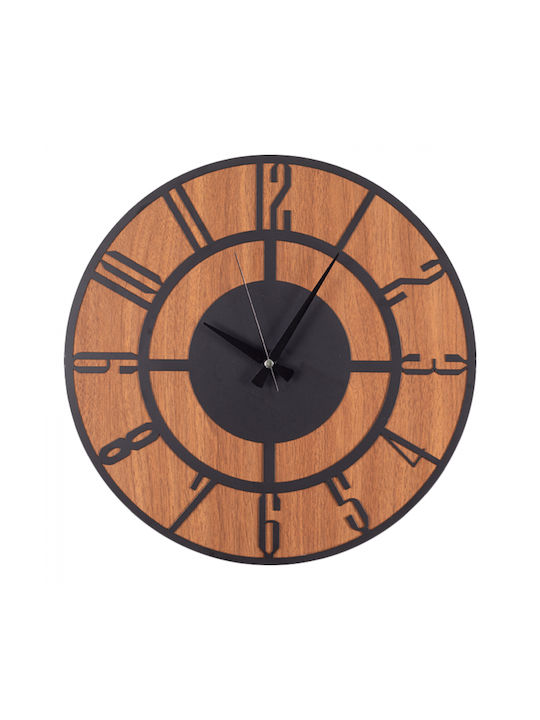 HomeMarkt Ρολόι Τοίχου Μεταλλικό Μαύρο / Καρυδί 41cm