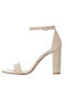 Sante Suede Women's Sandals with Ankle Strap Beige with Chunky High Heel