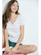 BodyTalk Damen Sportlich T-shirt mit V-Ausschnitt Weiß