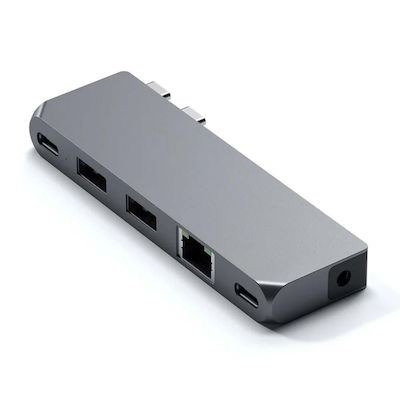 Satechi Pro Hub Mini Dual USB-C Docking Station mit Ethernet Silber