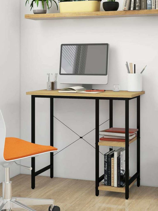 Desk Wooden Natural - Black with Metal Legs 80x40x72cm