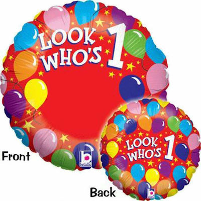 Balloon Foil Jumbo Birthday-Celebration Round Red "Looks who's 1" 53cm