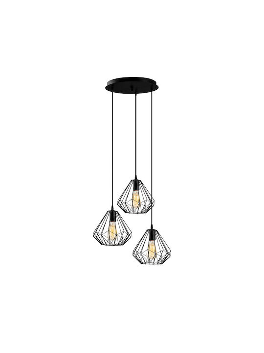 Sheen Pendant Light Three-Light Grid for Socket E27 Black