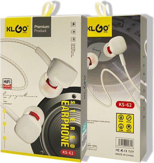 KLGO KS-62 In-ear Handsfree με Βύσμα 3.5mm Λευκό