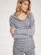 Figl Women's Blouse Long Sleeve with Hood Striped Gray