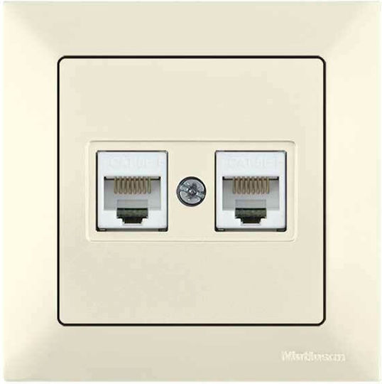 Mutlusan Candela Doppelter Netzsteckdose RJ45 mit Rahmen Typ Cat6 in Beige Farbe 12287