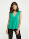 Lynne Women's Summer Blouse Sleeveless with V Neckline Green