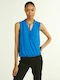 Women's Summer Blouse Sleeveless with V Neckline Blue