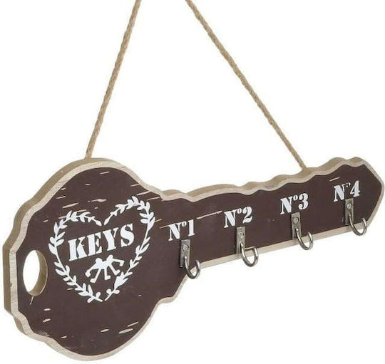 Inart Wooden Black/Natural Key Hook 4 Hooks 30x3x14cm