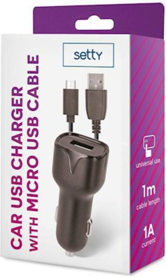 Setty Încărcător Auto 1A cu un Port: 1xUSB împreună cu Cablu Micro-USB Negru Culoare