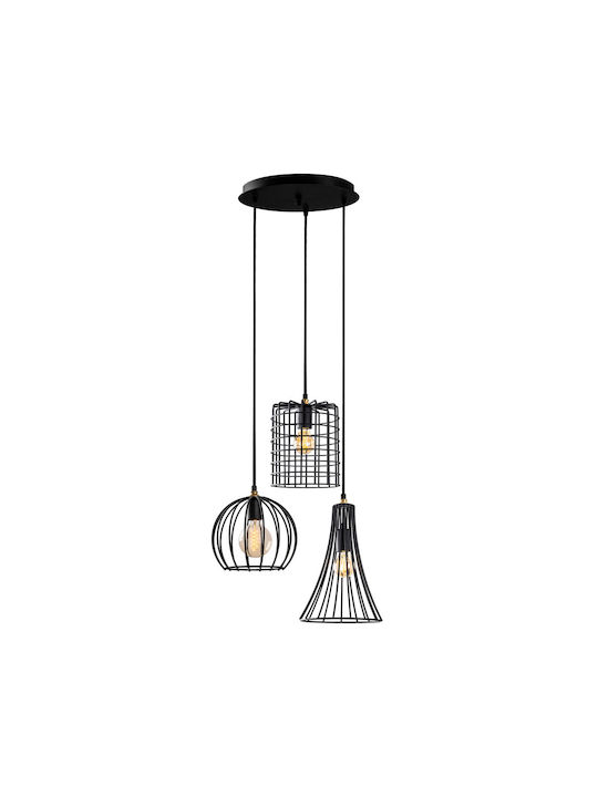 Teltrio Pendant Light Three-Light for Socket E27 Black