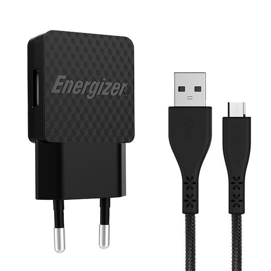 Energizer Φορτιστής με Θύρα USB-A και Καλώδιο micro USB Μαύρος (AC1AEULMCM)