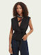 Women's Summer Blouse Cotton Sleeveless with V Neckline Black