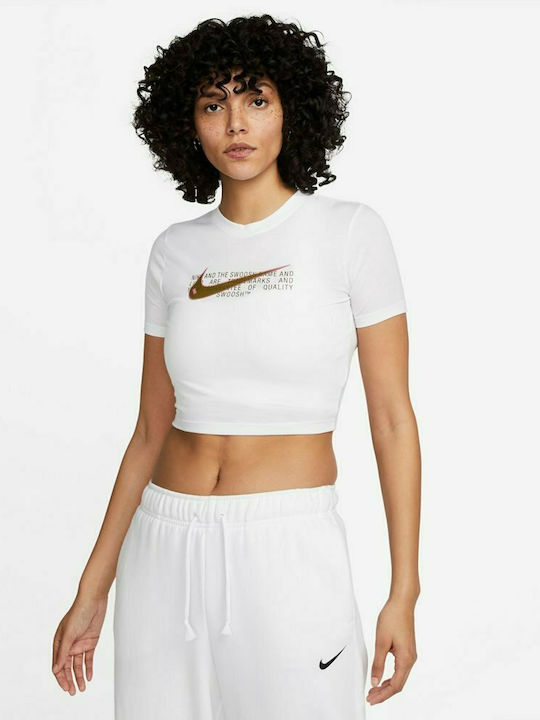Nike Swoosh Κοντομάνικο Αθλητικό Crop Top Λευκό