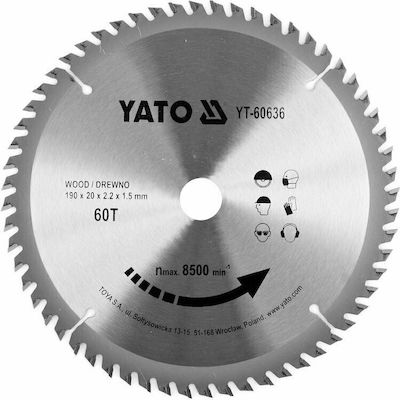 Yato YT-60636 Cutting Disc Wood 190mm with 60 Teeth 1pcs