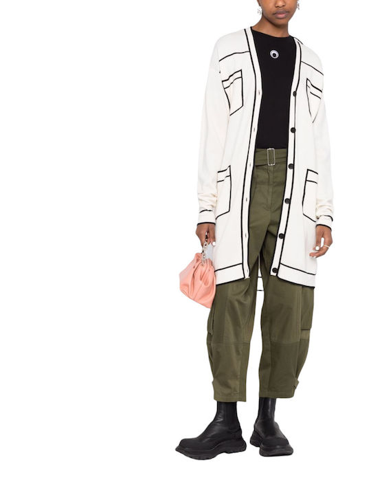 Karl Lagerfeld Μακριά Γυναικεία Ζακέτα με Κουμπιά σε Λευκό Χρώμα
