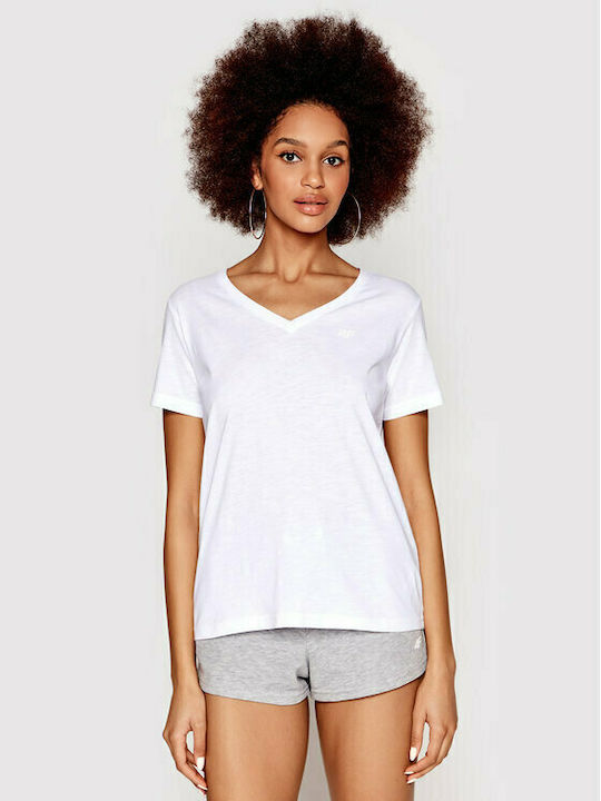 4F Women's Athletic T-shirt with V Neckline White