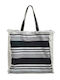 Ble Resort Collection Fabric Beach Bag with Wallet Gray with Stripes