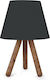 Megapap Lander Holz Tischlampe für Fassung E27 mit Schwarz Schirm und Braun Basis