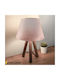 Megapap Lander Wood Table Lamp for Socket E27 with Pink Shade and Brown Base