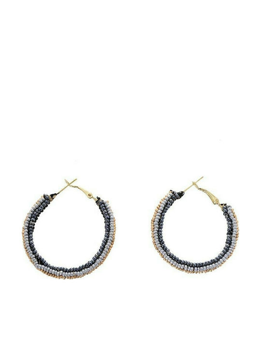 Ble Resort Collection 2 Μαυρο Χρυσο Χαντρες Σκουλαρίκια Κρίκοι Μαύρα