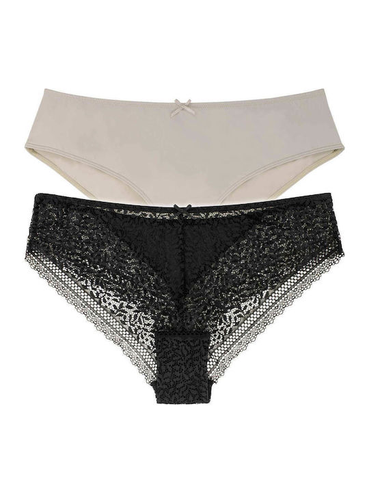 Γυναικεία Slip 2Pack με Δαντέλα Μαύρα