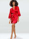 Dkaren Judyta Women's Winter Satin Pajama Robe Red