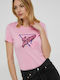 Guess Women's Cotton Blouse Short Sleeve Pink