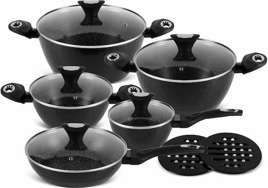 Edenberg Set De Vase De Gătit Din Aluminiu Negre Cu Acoperire Interioară Antiaderent 5 Buc