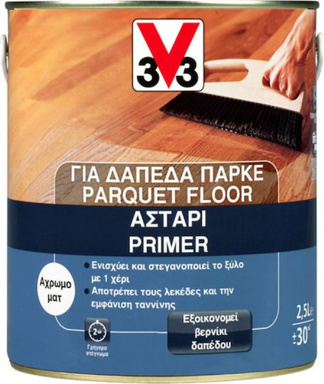V33 Parquet Floor Primer Primer Grund de apă pentru parchet Incolor Potrivit pentru Lemn 2.5lt