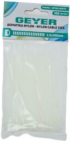 Geyer Cable Ties Plastic 100mm x 2.5mm in White Colour (100 pcs) (G2.5CT100W)