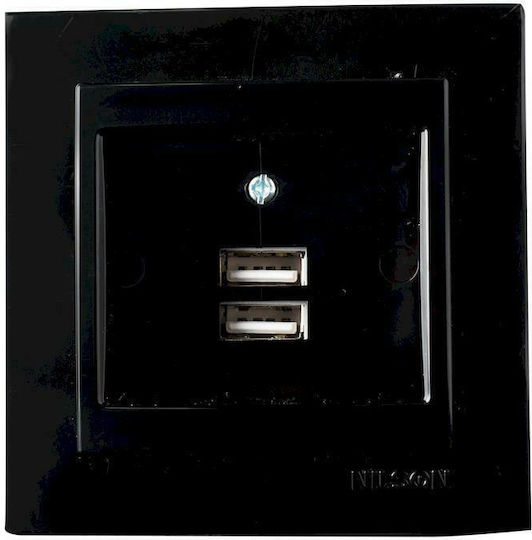 Geyer Χωνευτή Πρίζα με 2 Θύρες USB Μαύρη
