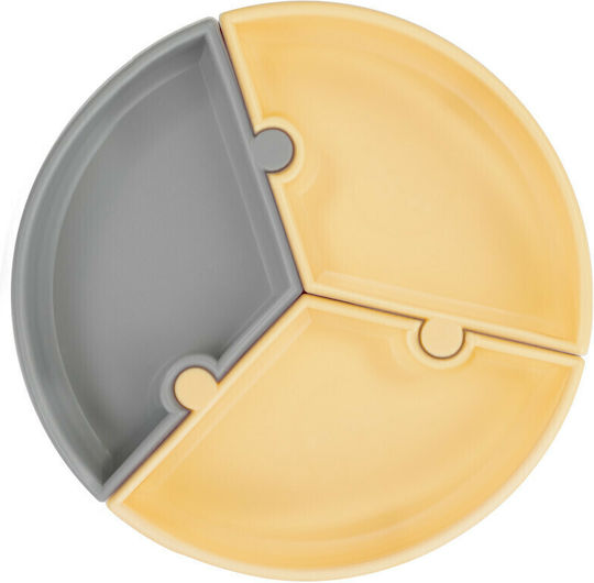 Minikoioi Παιδικό Πιάτο Φαγητού Puzzle Mellow Yellow/Powder Grey