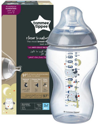 Tommee Tippee Plastic Bottle Closer to Nature Anti-Colic with Silicone Nipple for 3+ months Ollie The Owl 340ml 1pcs