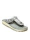Belinda 002 Leather Women's Flat Sandals in Silver Color