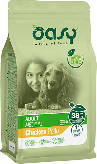 Oasy World Of Love 12kg Trockenfutter für erwachsene Hunde mittlerer Rassen mit Huhn