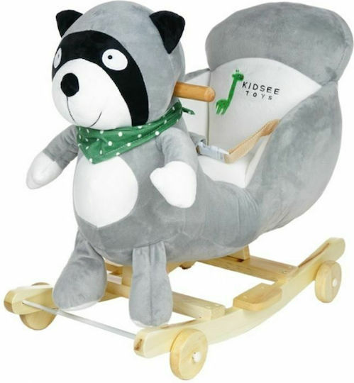 Kidsee Fabric Rocking Toy Raccoon with Sounds & Wheels with Max Load Capacity 30kg Gray