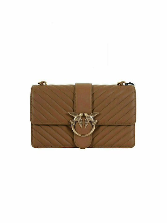 Pinko Love Classic Icon V Quilt 5CL Δερμάτινη Γυναικεία Flap Bag Χιαστί Καφέ 1P22JPY7SQC89Q