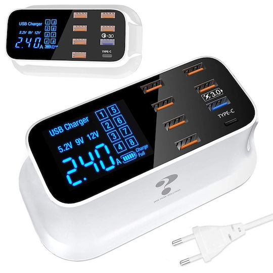 Ladestation mit 8 USB-A Anschlüsse 40W Schnellaufladung 3.0 in Weiß Farbe (AT06204)