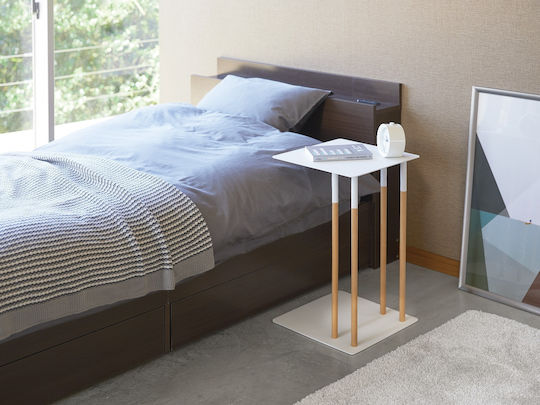 Square Side Table Sliding Metal White / Natural M35xL35xH35cm