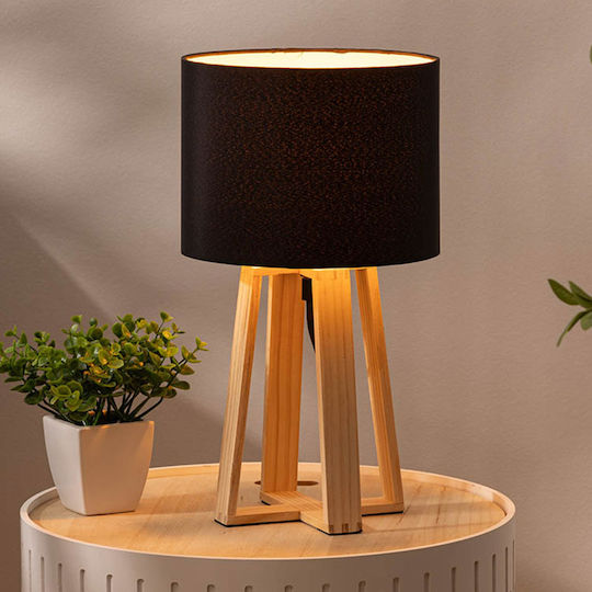 Molu Wood Table Lamp for Socket E27 with Black Shade and Brown Base