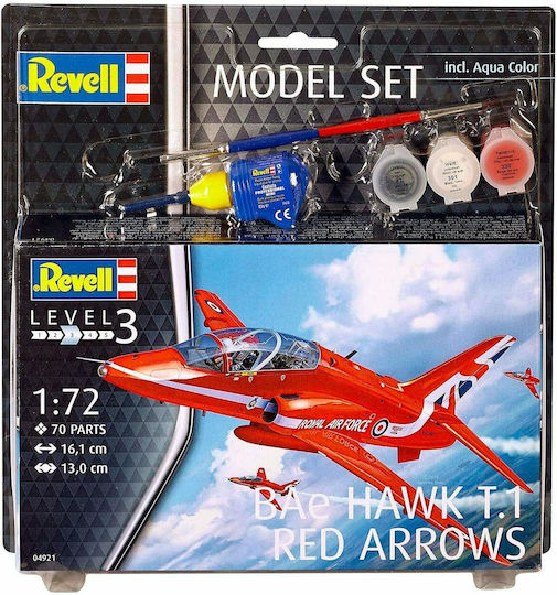 Revell BAe Hawk T.1 Red Arrows Figurină de Modelism Avion Roșie 70 Piese la Scară 1:72 cu Lipici și Culori 16.1x13cm.