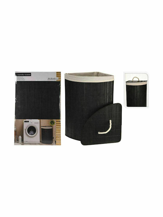 JK Home Decoration Wäschekorb aus Bamboo mit Deckel 35x35x60cm Schwarz