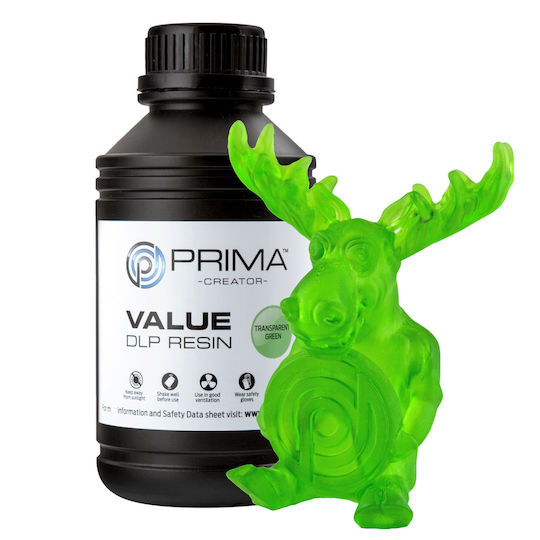 PrimaCreator Value UV Water Washable Resin για 3D Printer Transparent Green 500ml (PV-RESIN-B405-0500-TG)